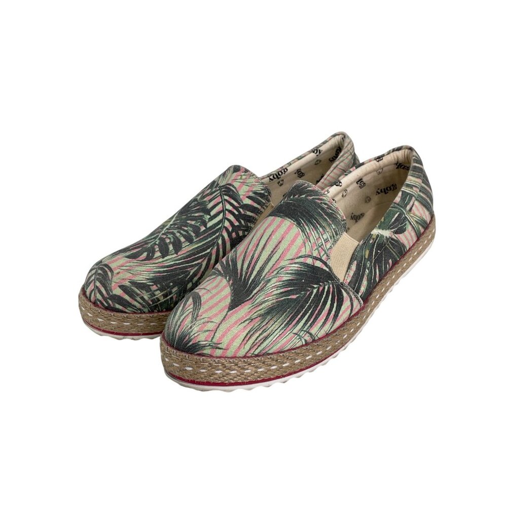 Goby Tropical Leaf Print Espadrille Slip On Womens 42 Striped Canvas Comfy Beach